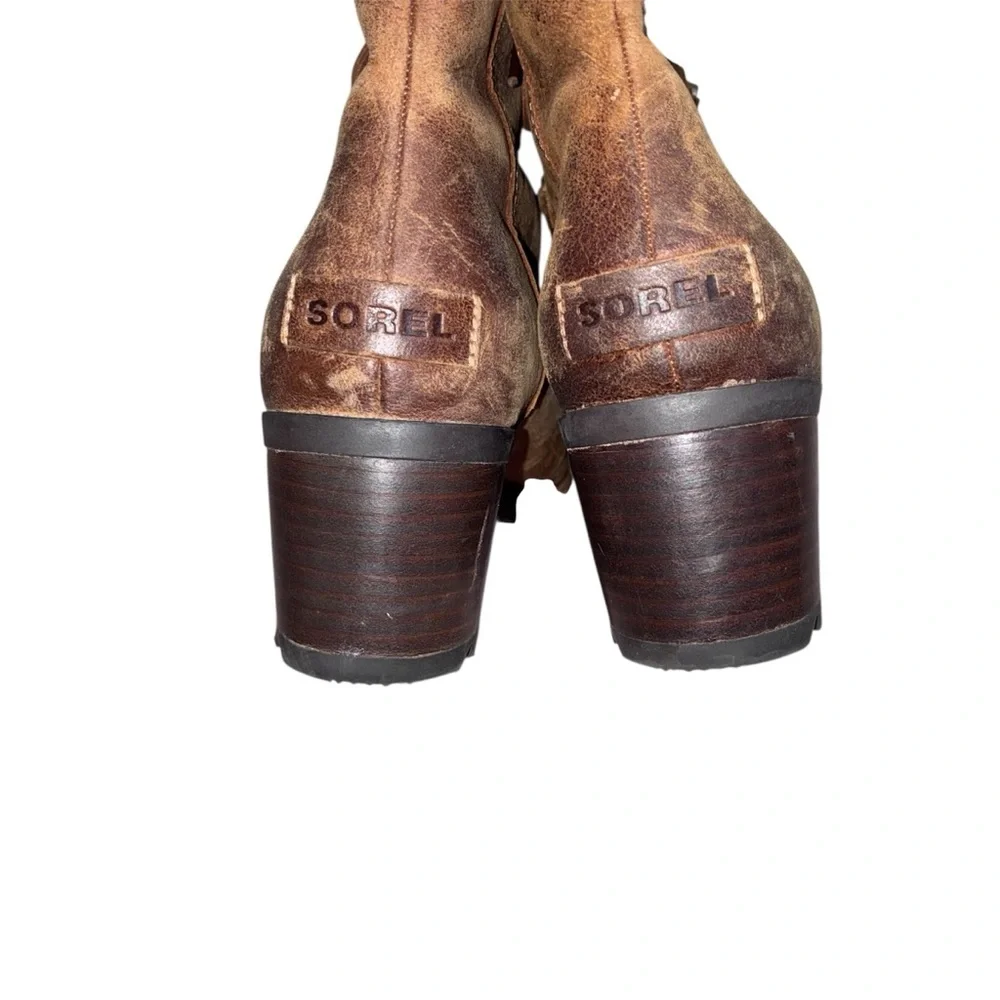 SOREL Women's Cate Lace Bootie Waterproof Leather Rain Boot in Brown Size 8